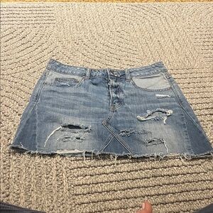 Denim Jean Skirt with Distressed Details